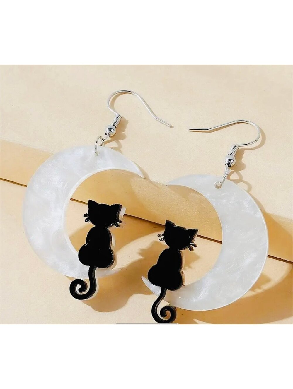 New - *Halloween* - Moon Cat - Spooky Dangle Earrings